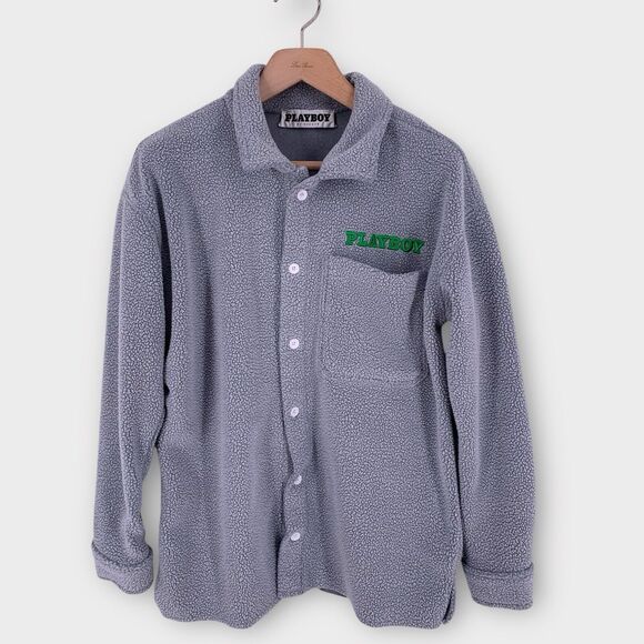 Playboy x PacSun Shirt Jacket Shacket Gray Fleece Fuzzy Button Up S - Picture 10 of 10